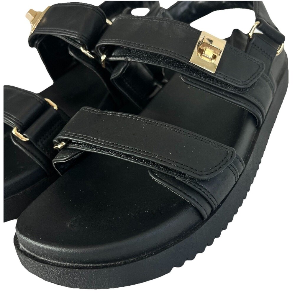 Women Black Platform Sandals Double Strap Gold Buckle Casual Comfort Size 81/2 - Picture 2 of 15